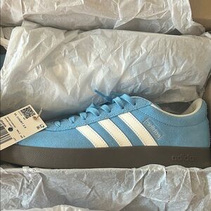adidas Sky Blue Suede Sneakers with White Stripes